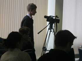 Filming at The Great Debate: Decline and Fool event, November 2013